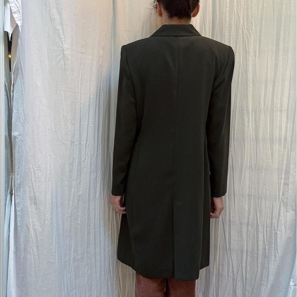 Olive Green Fitted Duster Topper Coat Jacket Vintage 90s - Picture 4 of 8